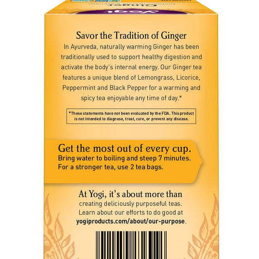 Yogi Tea - Ginger Tea (6 Pack) - Supports Healthy Digestion - Soothing And Spicy Blend - Caffeine Free - 96 Organic Herbal Tea Bags