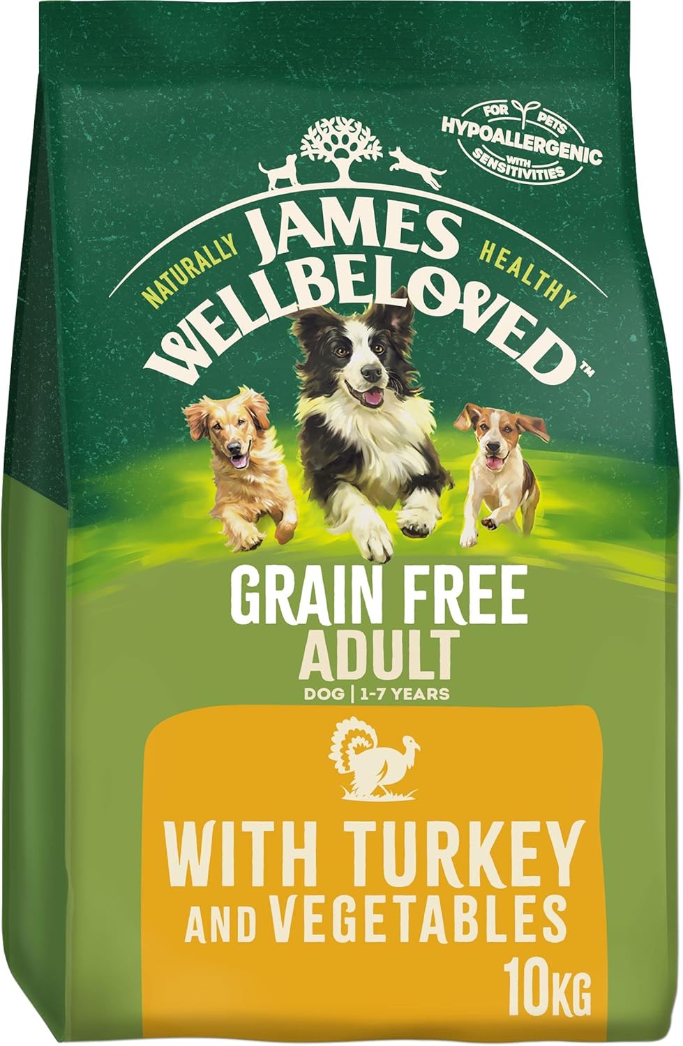 James Wellbeloved Adult Grain-Free Turkey & Vegetables 10 kg Bag, Hypoallergenic Dry Dog Food?02JWTV10
