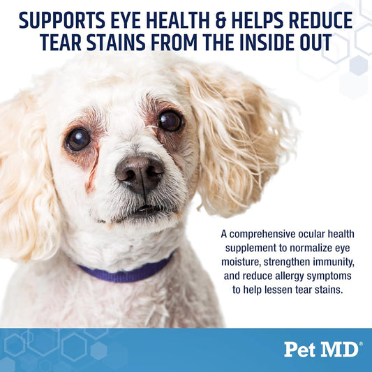 Pet Md Tear Stain Remover For Dogs & Cats - Antioxidant Eye Care Supplement With Lutein, Cranberry, & Omega 3 & 6 - Cat & Dog Tear Stain Remover Chews For White & Light Fur - 60 Ct