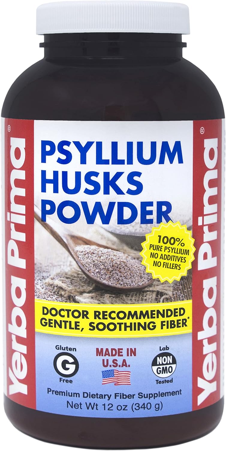 Yerba Prima Psyllium Husks Powder 12 oz - Natural Fiber Supplement - Colon Cleanser - Gut Health - Vegan, Non-GMO, Gluten-Free (New Label - Packaging May Vary)