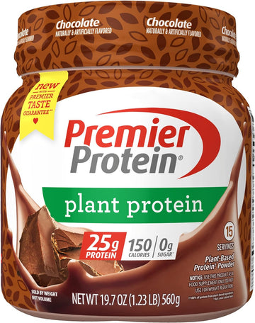 Premier Protein Powder Plant Protein, Chocolate, 25g Plant-Based Protein, 0g Sugar, Gluten Free, No Soy or Dairy Ingredients, 15 Servings