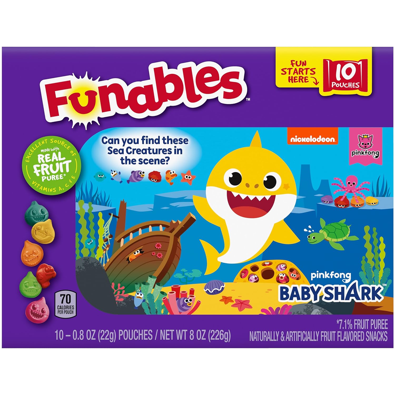 Funables Fruit Snacks, Baby Shark Shaped Fruit Flavored Snacks, 0.8 Ounce Pouches (Pack of 10) : Everything Else