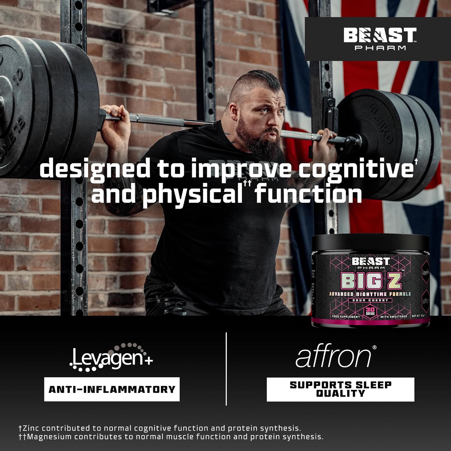 Beast | Big Z Supplement Powder with Advanced Levagen+, Affon, Zinc, Magnesium for Sleep and Joint Health | Night Drink | Sour Cherry | 30 Servings : Amazon.co.uk: Health & Personal Care