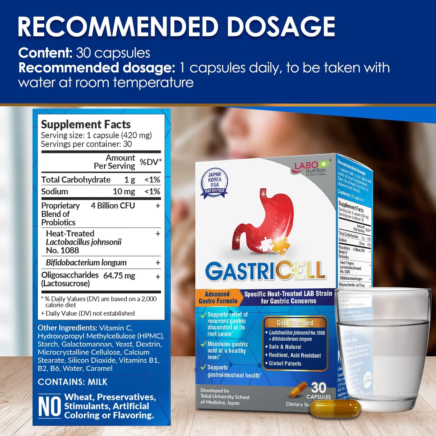 LABO Nutrition GASTRICELL - Eliminate H. Pylori, Relieve Acid Reflux & Heartburn, Regulate Gastric Acid, Natural Treatment, Target The Root Cause of Recurring Gastric Problems, Probiotic : Health & Household