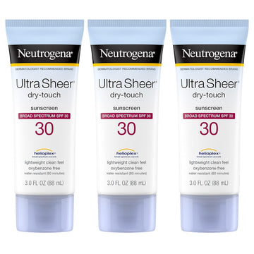 Neutrogena Ultra Sheer Dry-Touch Sunscreen Lotion, Broad Spectrum Spf 30 Uva/Uvb Protection, Oxybenzone-Free, Water Resistant, Non-Comedogenic, Non-Greasy, Travel Size, 3 Fl Oz, Pack Of 3