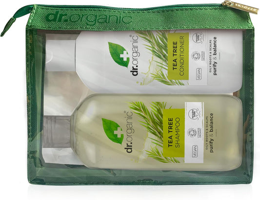 Dr Organic Manuka Honey Shampoo & Conditioner Set With Travel Bag, Restoring, Dry Hair, Natural, Vegetarian, Cruelty-Free, Paraben & Sls-Free, Recyclable & Recycled Ocean Bound Plastic, Organic, 265Ml