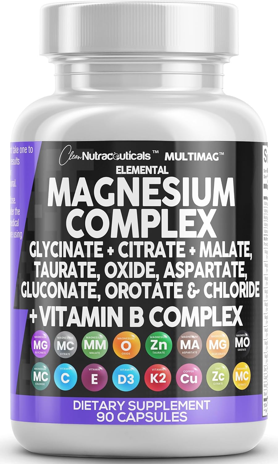 Magnesium Complex 2285Mg With Magnesium Glycinate Citrate Malate Oxide Taurate Aspartate Gluconate Orotate & Mag Chloride, Zinc Copper Manganese & Vitamin C B1 B2 B6 B12 Complex - 90 Count