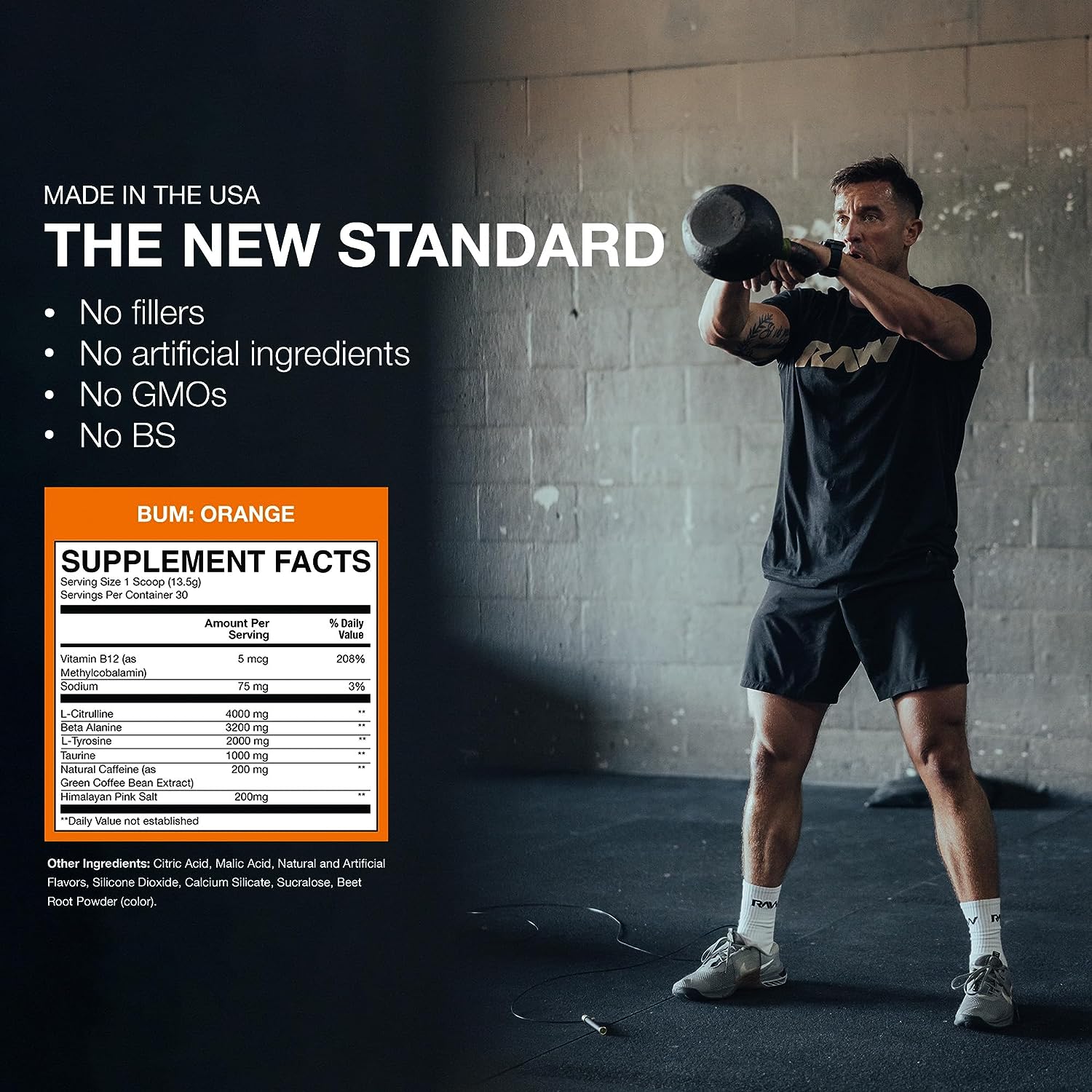 RAW Essential Pre-Workout Powder (Orange) - Chris Bumstead Sports Nutrition Supplement for Men & Women - Preworkout Energy Powder with Caffeine, L-Citrulline, L-Tyrosine, & Beta Alanine Blend : Health & Household