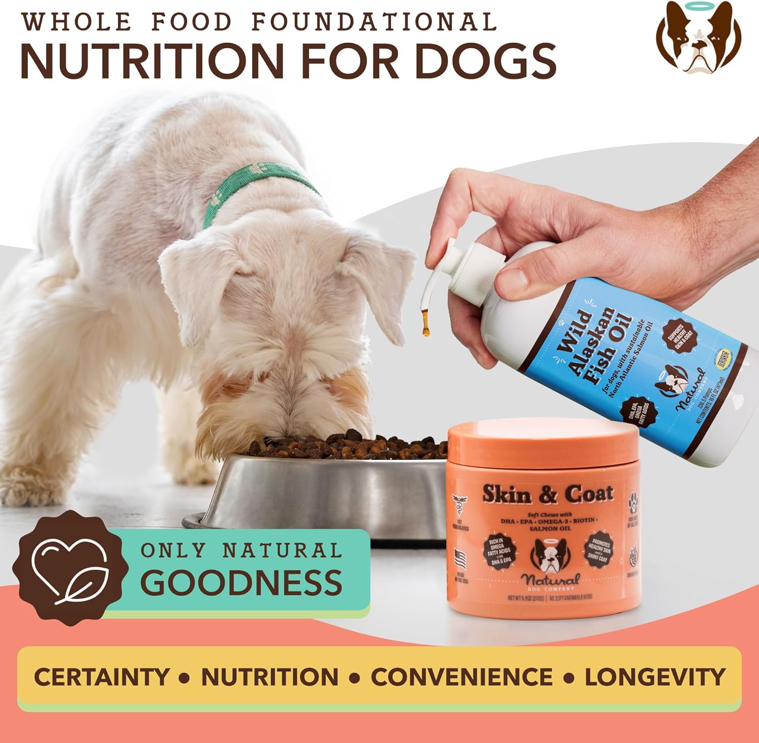 Natural Dog Company Skin & Coat Chews, Salmon & Peas Flavor, Dog Vitamins and Supplements for Healthy Skin & Coat, Itch Relief for Dogs with Allergies, with Biotin, Vitamin E, Omega 3, Antioxidant : Pet Supplies