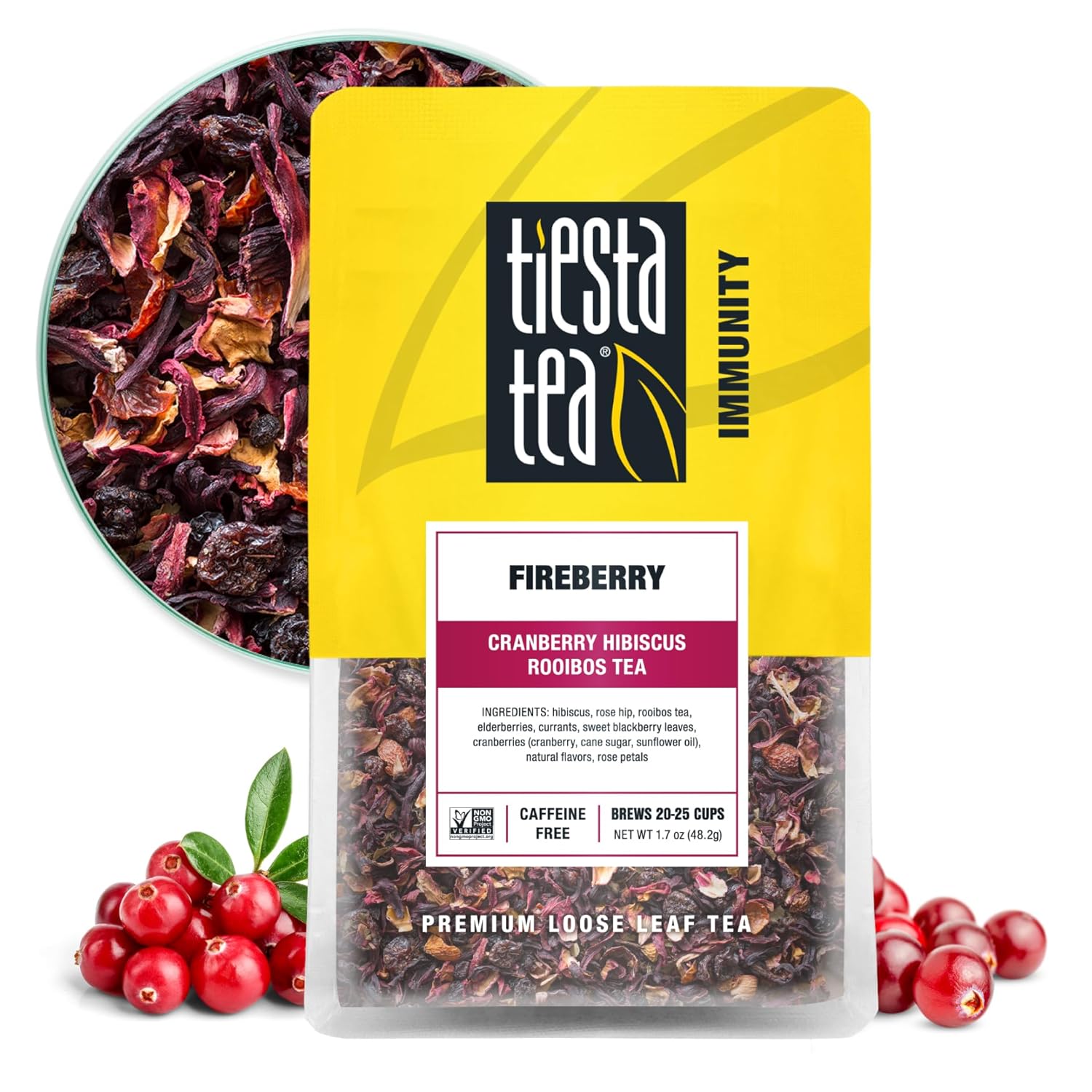 Tiesta Tea - Fireberry, Cranberry Hibiscus Rooibos Tea | Premium Loose Leaf Tea Blend | Non-Caffeinated Rooibos Tea | Make Hot Or Iced Tea & Brews Up To 25 Cups - 1.7 Ounce Resealable Pouch