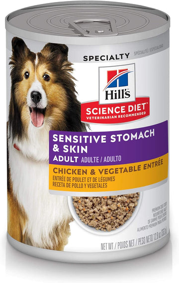 Hill'S Science Diet Sensitive Stomach & Skin, Adult 1-6, Stomach & Skin Sensitivity Support, Wet Dog Food, Chicken & Vegetables Loaf, 12.8 Oz Can, Case Of 12