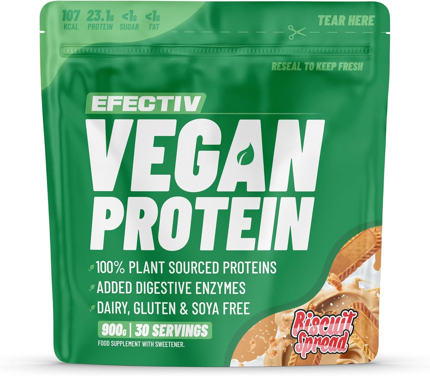Efectiv Vegan Protein Powder 900G - Salted Dark Chocolate 23G Protein - Dairy, Gluten & Soy Free - Low Sugar Plant Based Protein Powder With Digestive Enzymes & Recyclable Packaging (30 Servings)
