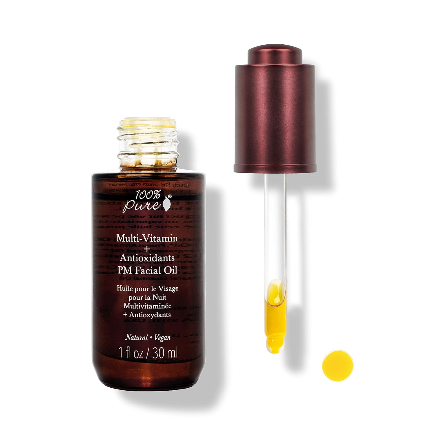 100% Pure Multi-Vitamin + Antioxidants Pm Facial Oil, Anti-Aging Skin Care, Night Facial Oil, Anti-Wrinkle, Natural Face Moisturizer W/Retinol, Vitamin C, Coq10-1 Fl Oz