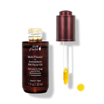 100% Pure Multi-Vitamin + Antioxidants Pm Facial Oil, Anti-Aging Skin Care, Night Facial Oil, Anti-Wrinkle, Natural Face Moisturizer W/Retinol, Vitamin C, Coq10-1 Fl Oz
