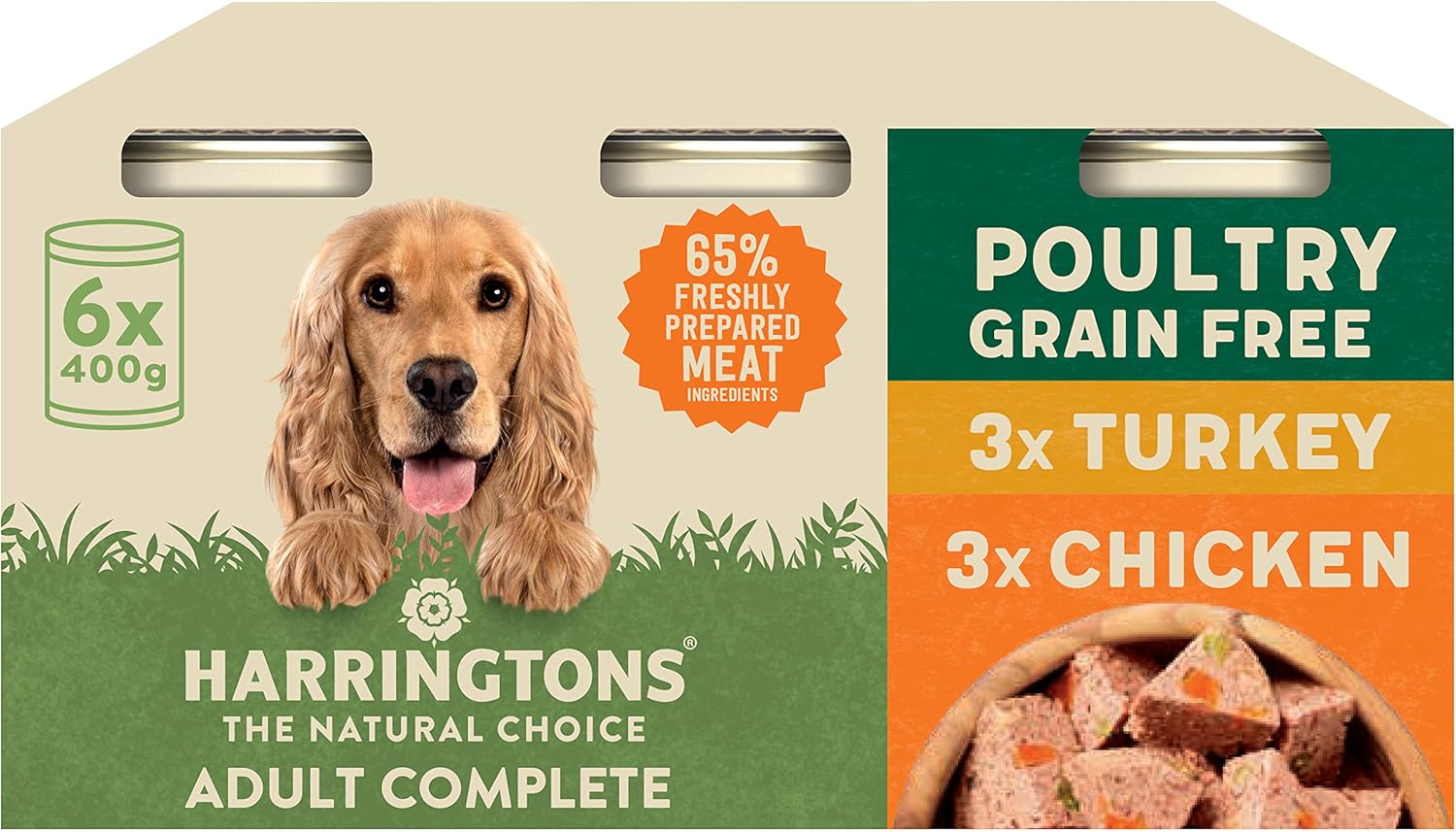 Harringtons Complete Wet Can Grain Free Hypoallergenic Adult Dog Food Poultry Pack 6x400g - Chicken & Turkey - Made with All Natural Ingredients?HARRCANMUL-C400