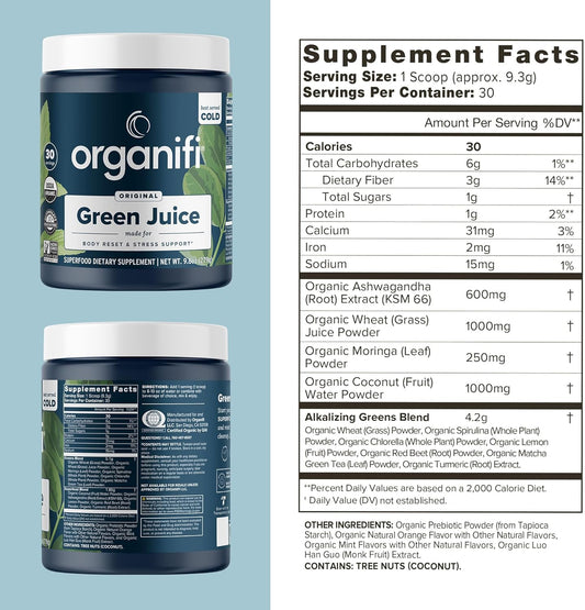 Organifi Green Juice - Powder Supplement With Organic Spirulina, Ashwagandha, And Chlorella - Helps Achieve Fitness Goals And Reduce Cortisol Levels, 30-Day Supply