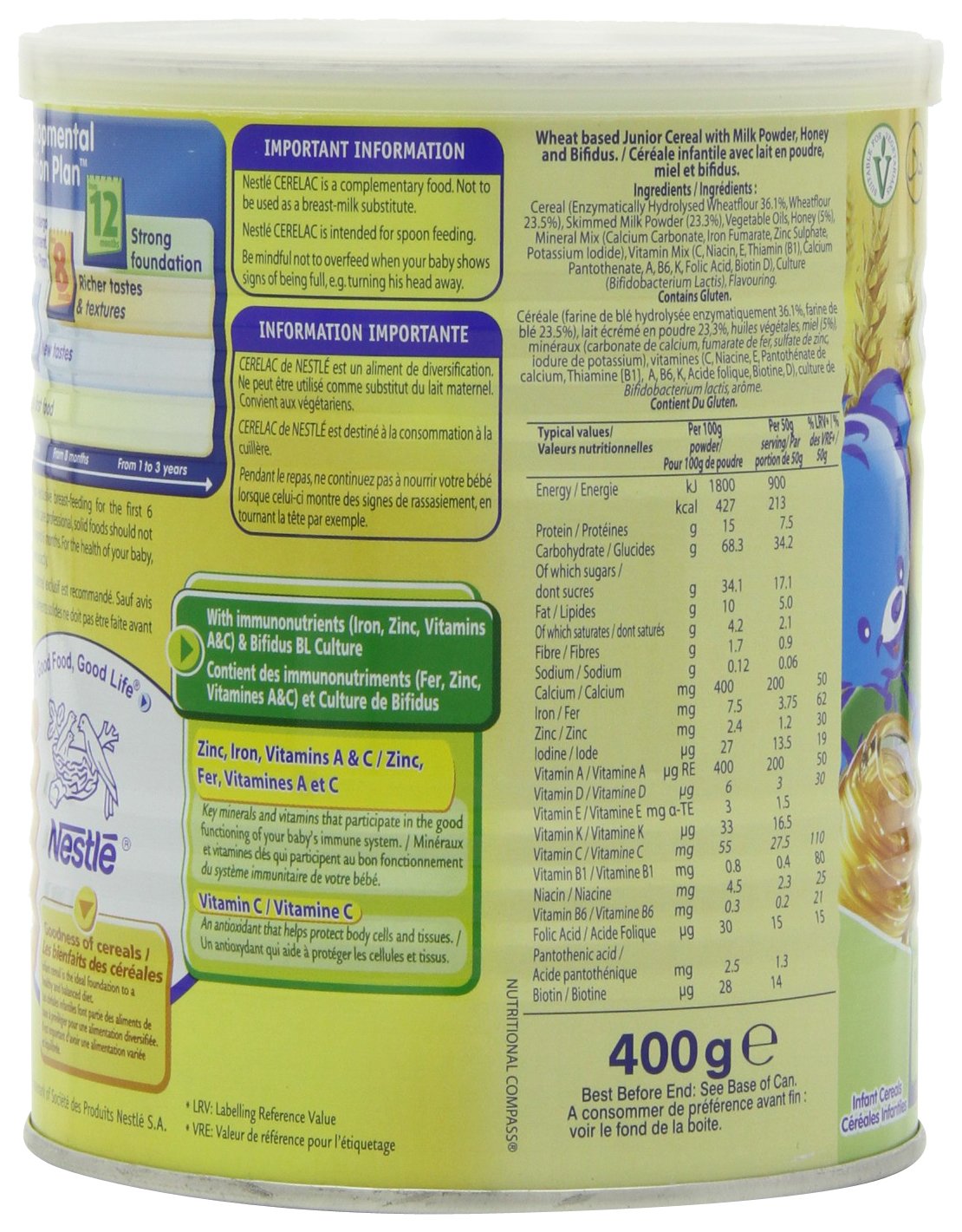 Nestle Cerelac, Honey and Wheat with Milk (From 12 Months), 14.11-Ounce Cans (Pack of 4) : Books