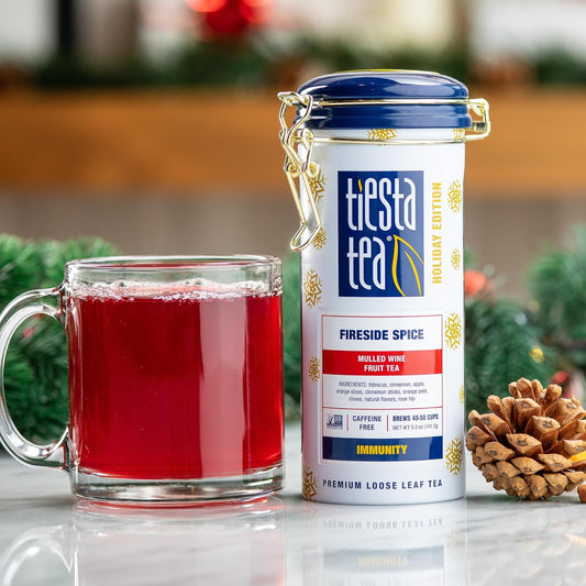 Tiesta Tea - Fireside Spice, Mulled Wine Herbal Tea, Premium Loose Leaf Tea Blend, Non Caffeinated Holiday Teas, Make Hot Or Iced Tea & Brews Up To 50 Cups - 5 Ounce Refillable Tin