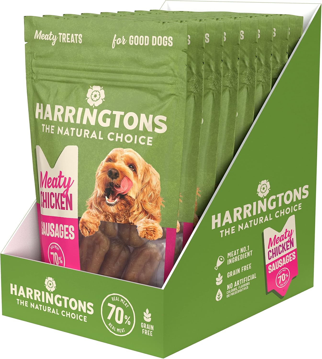 Harringtons Grain Free Meaty Chicken Sausages Dog Treats 70g (Pack of 8) - Meat 1st Ingredient :Pet Supplies