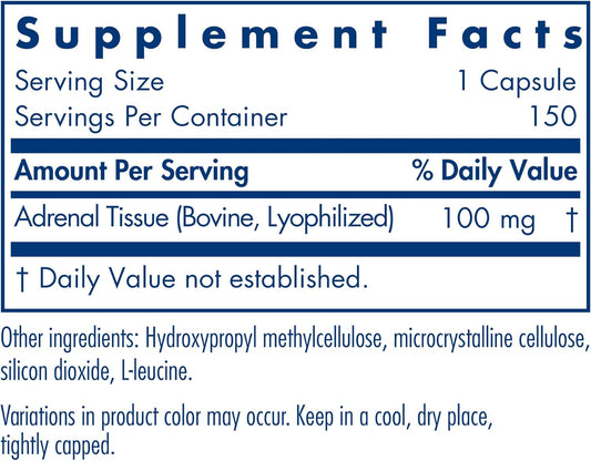Allergy Research Group Adrenal Support Supplement for Men & Women - Adrenal Glandular Supplement, Immune Function, Endocrine Support, 100mg Adrenal Extract, Bovine, Lyophilized - 150 Count