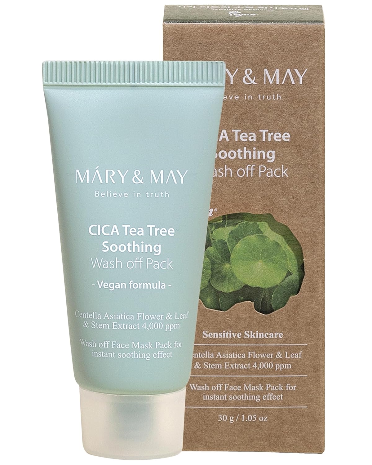 Mary&May Cica Teatree Soothing Wash Off Pack 30G | Centella Asiatica Extract, Tea Tree, Soothing, Pore Care, Trouble Relief, Mask Wash Off | Vegan, Ewg Ingredients