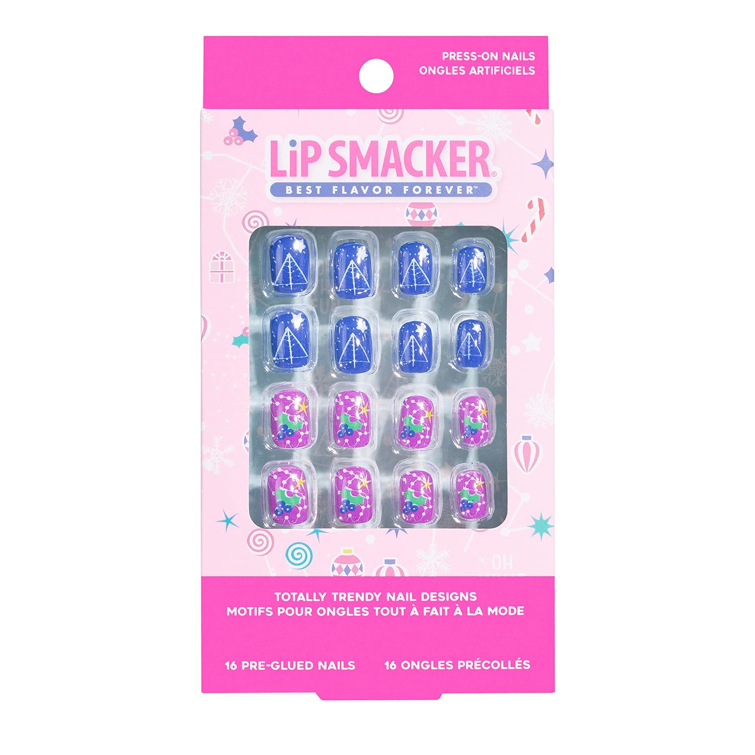 Lip Smacker Original & Best Holiday Press On Nails Stocking Christmas Gifts For Girls Kids