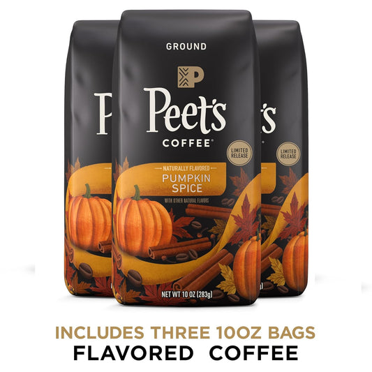 Peet's Flavored Coffee, Pumpkin Spice Ground Coffee, 30 Ounces (Three Bags of 10oz), Light Roast