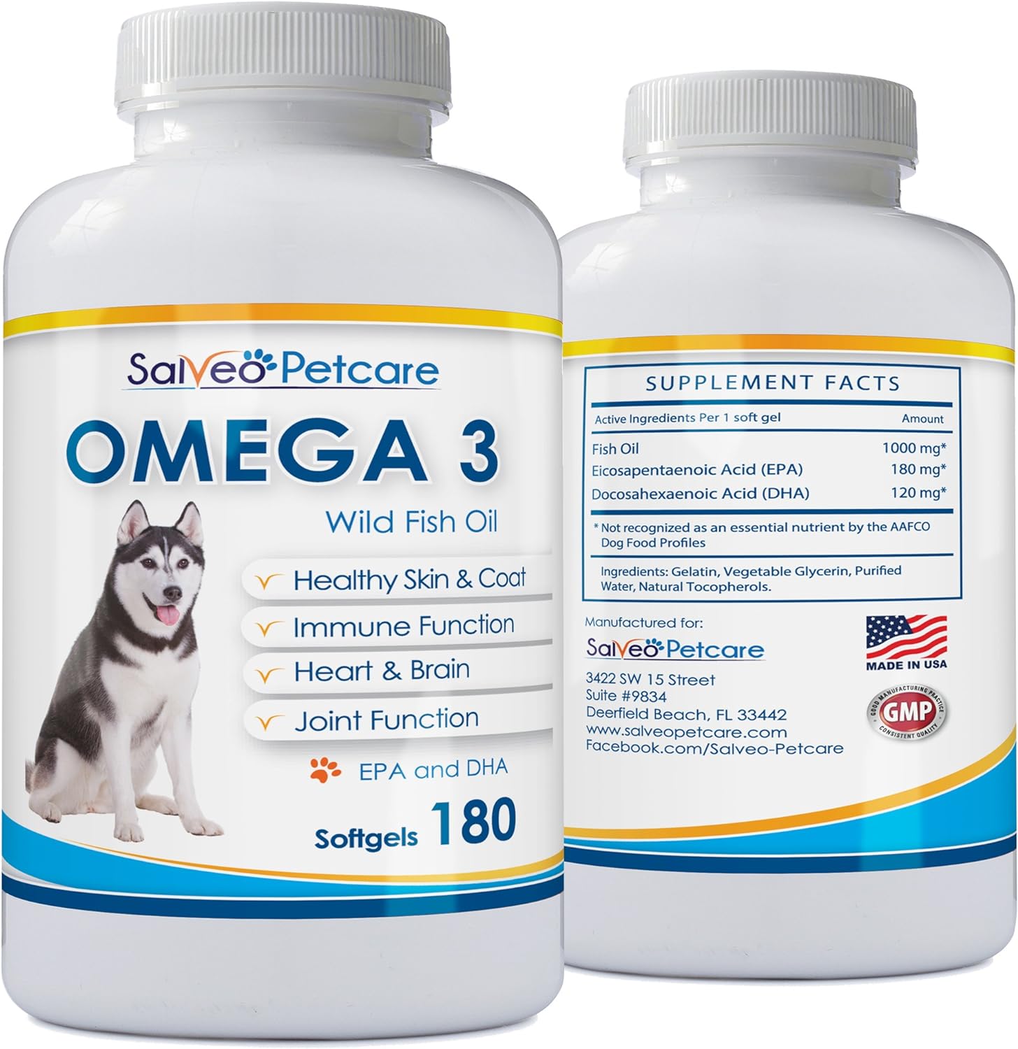 Omega 3 Fish Oil for Dogs - Natural Pet Supplement for Shiny Coat - Wild Caught More EPA & DHA Than Salmon Oil - 180 Capsules No Fishy Smell or Mess - Ideal for Medium Large Dogs : Pet Supplies