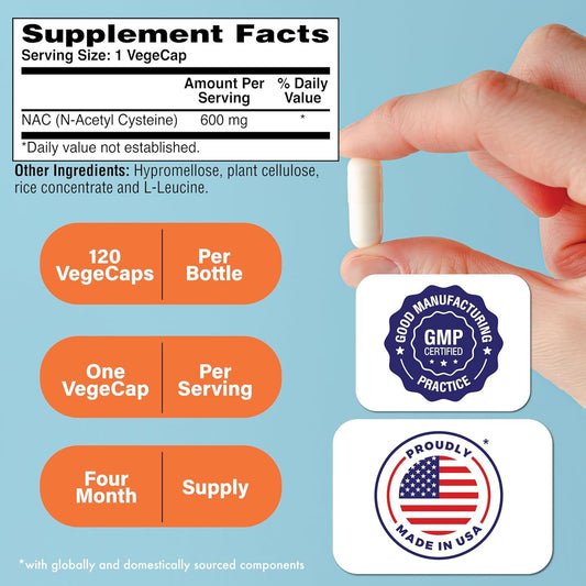 Health Thru Nutrition Nac N-Acetyl-Cysteine 600Mg 60 Capsules | Vegan Certified | The Purest Nac Supplement | Supports Healthy Lung, Liver Functions & Cellular Health | Non-Gmo Soy & Gluten Free