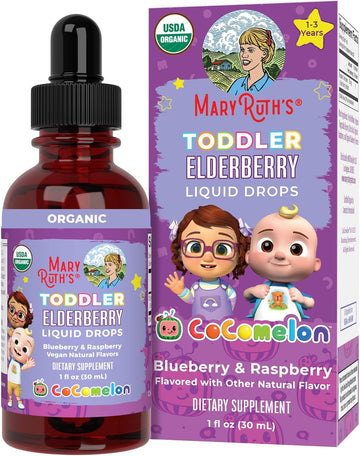Maryruth Organics Cocomelon Toddler Elderberry Syrup, Usda Organic Elderberry, Sugar Free Kids Immune Support Supplement For Ages 1-3 Years, Clean Label Project Verified®, Vegan, Gluten Free, 1 Fl Oz