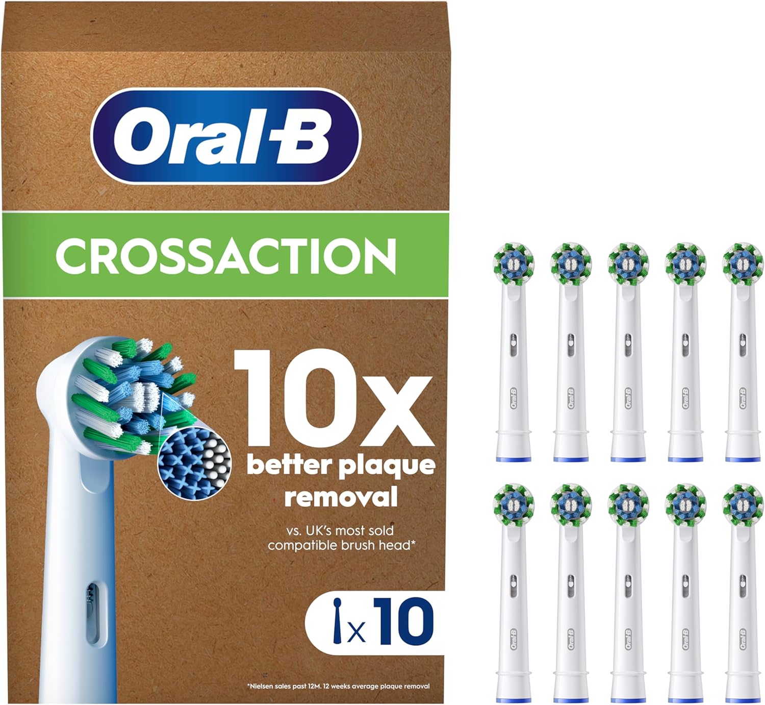 Oral-B Pro Cross Action Original Electric Toothbrush Head, Pack Of 10 Replacement Toothbrush Heads, Suitable For Mailbox, White