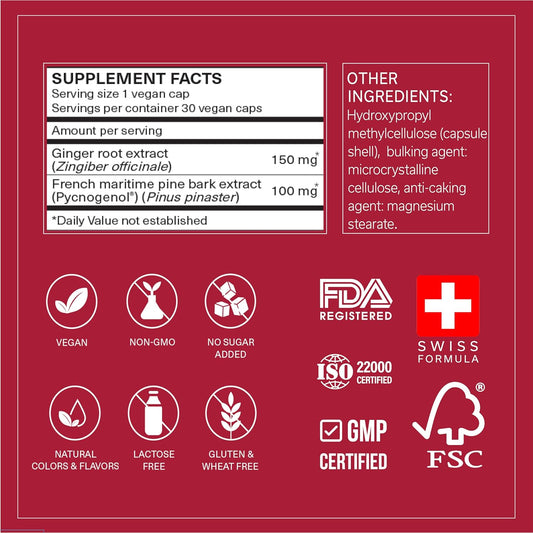 Long-Haul Circulation | Reduce Swollen Legs, Ankles, Feet | Relieve Discomfort | Supports Blood Flow & Inflammation | Pycnogenol 100 Mg & Ginger Root Extract | Fast-Acting | 30 Veg Capsules