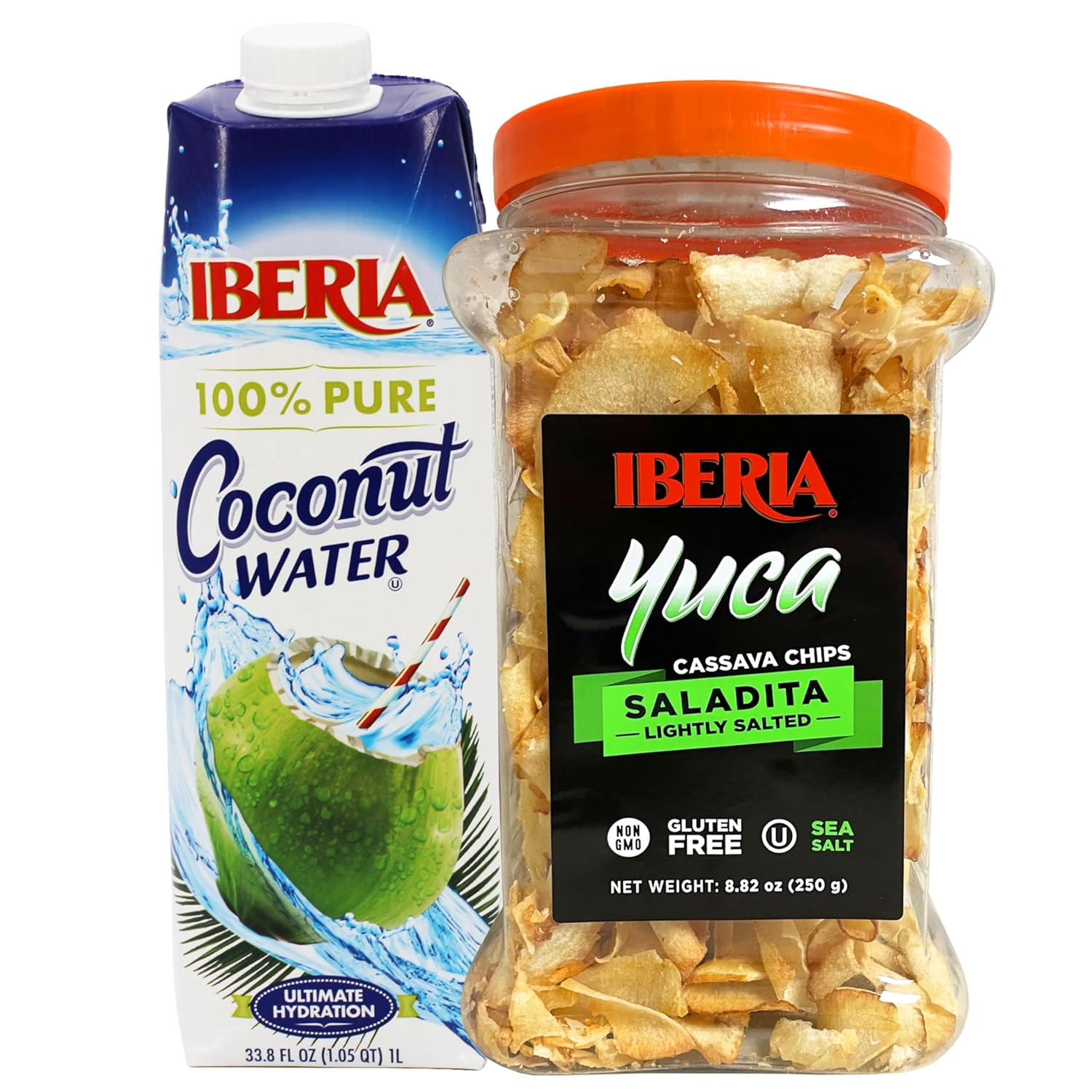 Iberia Yuca/Cassava Chips, 8.8 Oz + Iberia Coconut Water, 33.8 Fl Oz (1 Liter)