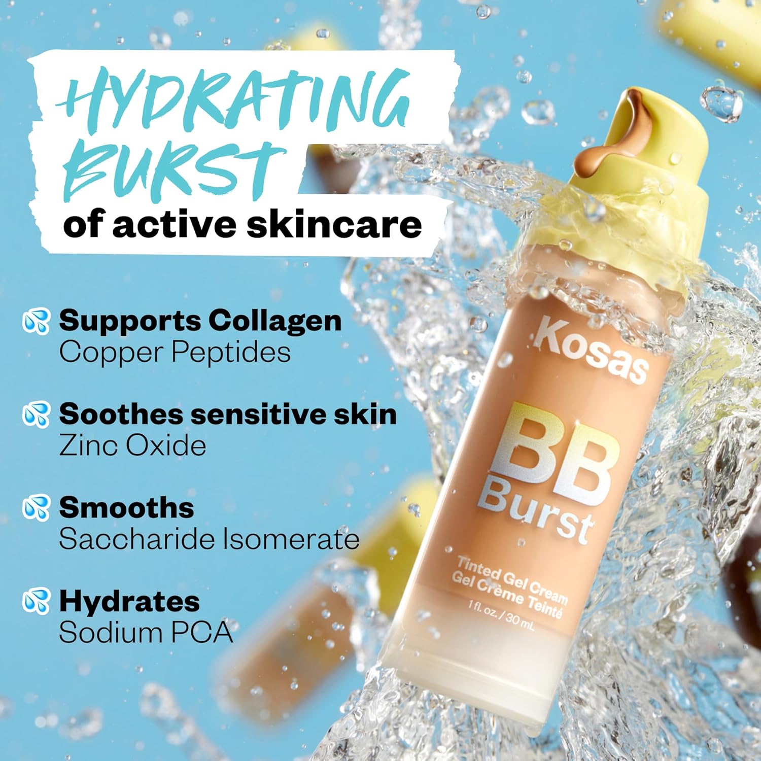Kosas Bb Burst Tinted Face Gel Cream - Supports Healthy Collagen, Smoothes Skin, Hydrates & Moisturizes - Lightweight Buildable Coverage - Light Neutral 12, (1 Oz/30 Ml) : Beauty & Personal Care