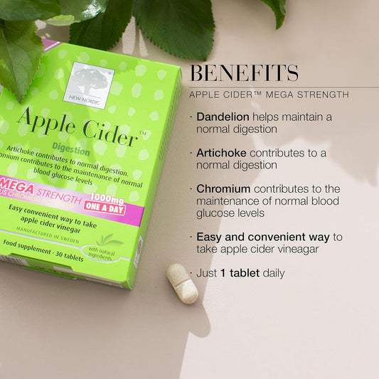 New Nordic Apple Cider Vinegar Tablets - 1000 Mg Acv With The Mother - May Help Promote Weight Loss - For Men & Women - 90 Mega Strength Tablets