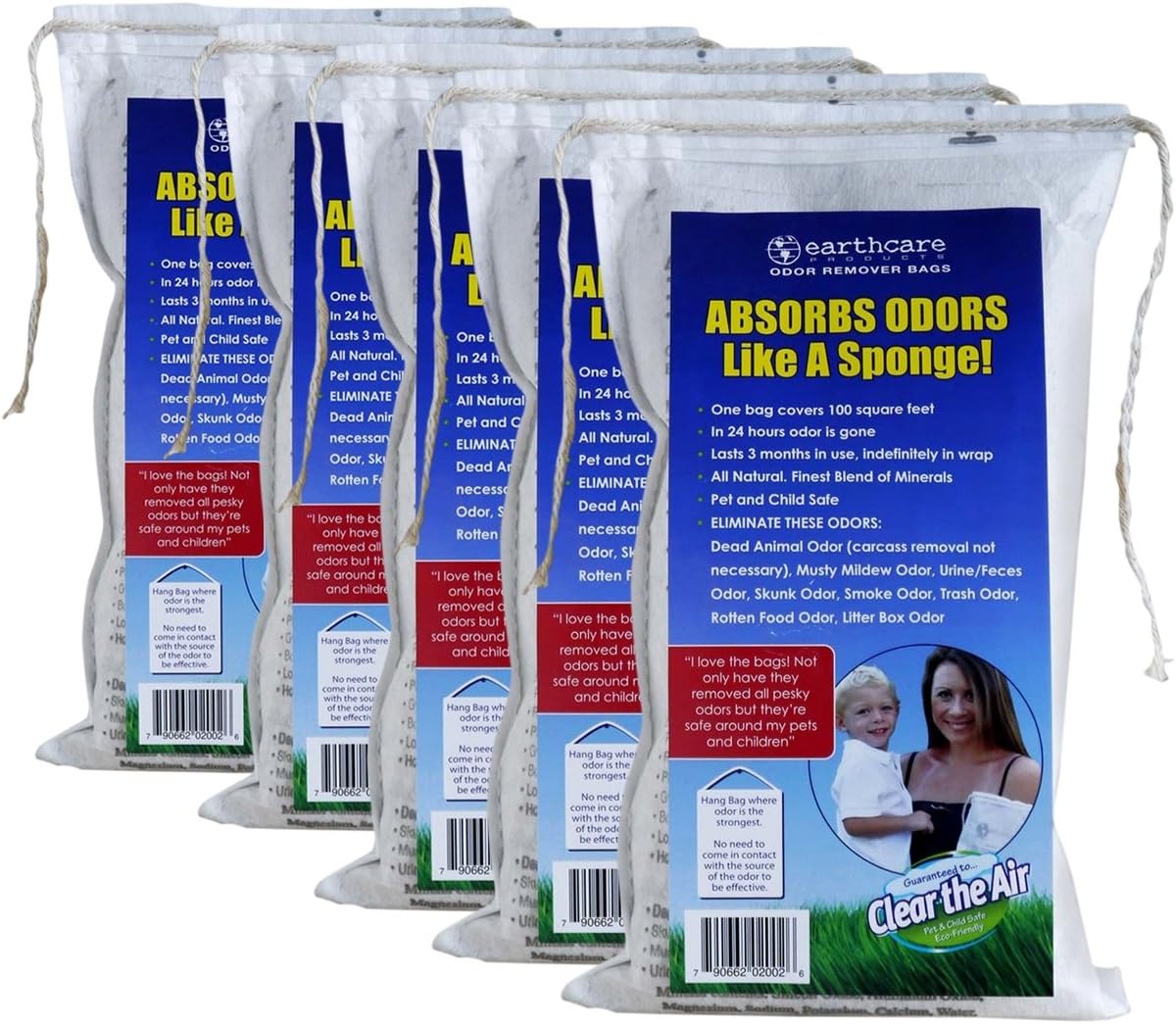 Earth Care Odor Removing Bag Stinky Smells Pet Odor etc (5 Pack) : Health & Household