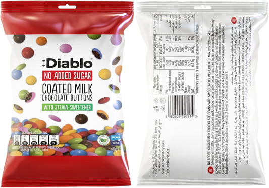 Diablo Coated Milk Chocolate Buttons | No Added Sugar | Sweetened With Stevia | Perfect For Gifting | 40G (Pack Of 6)