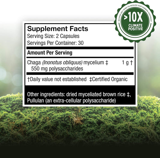 Host Defense, Chaga Capsules, Antioxidant and DNA Support, Mushroom Supplement, Unavored, 60