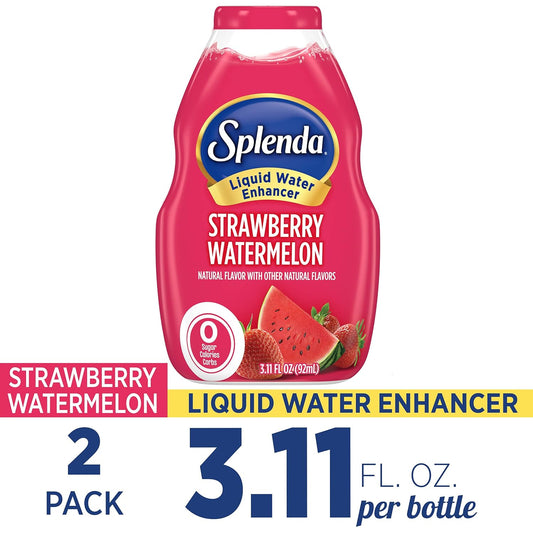 Splenda Liquid Water Enhancer Drops, Sugar Free, Zero Calorie, Natural Flavor, Concentrated Drink Mix, 3.11 Fl Oz Each Bottle (Strawberry Watermelon, 2 Pack)