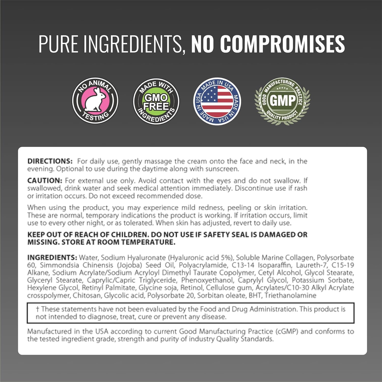 Approved Science Retinol Cream With 1% Retinol, 5% Collagen, And 5% Hyaluronic Acid - Revitalize, Brighten, Firm, And Plump Skin - 2 Fl. Oz. (60 Ml) : Beauty & Personal Care