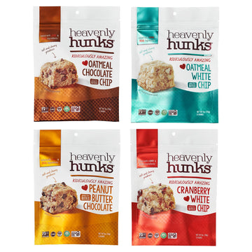 Heavenly Hunks Variety Gift Box - Oatmeal Chocolate Chip, Peanut Butter Chocolate, Cranberry White Chip & Oatmeal White Chip Cookies 4-Pack