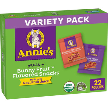 Annie'S Organic Bunny Fruit Snacks, Variety Pack, Gluten Free, 22 Ct, 15.4 Oz