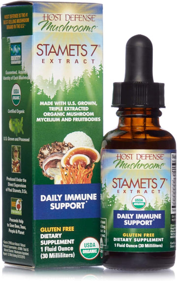 Host Defense, Stamets 7 Extract, Daily Immune Support, Mushroom Supplement with Lion?s Mane and Reishi, Plain, 1