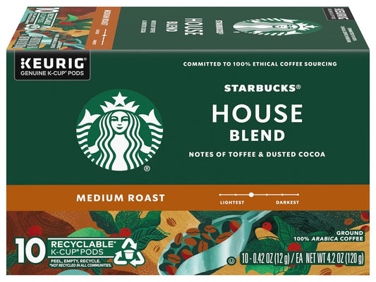 Starbucks House Blend Coffee K-Cup Pods, Medium Roast Arabica Coffee, 10 Count (Pack Of 2 Boxes)