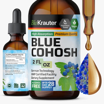 Bio Krauter Blue Cohosh Tincture - Caulophyllum Thalictroides Extract - Women’S Health Support - Alcohol And Sugar Free Liquid Blue Cohosh Extract - 2 Fl.Oz