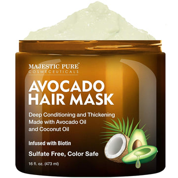 MAJESTIC PURE Avocado and Coconut Hair Mask for Dry Damaged Hair - Infused with Biotin - Deep Conditioning, Hair Thickening, for Healthy Hydrated Hair, Sulfate Free, 16 fl oz : Beauty & Personal Care