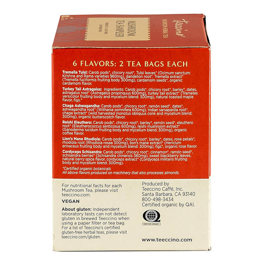 Teeccino Mushroom Herbal Tea - Mushroom Adaptogen Tea Sampler - Support Your Health With Mushrooms And Adaptogenic Herbs, Prebiotic, Caffeine Free, Acid Free, 12 Tea Bags