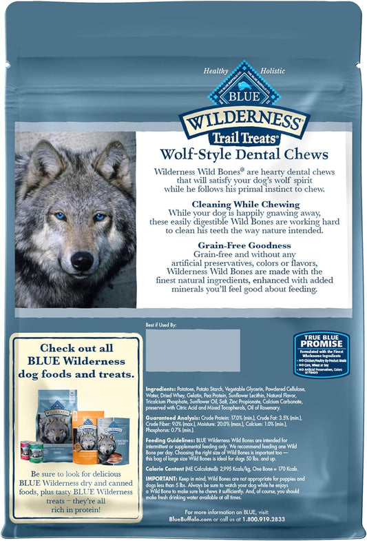 Blue Buffalo Wilderness Wild Bones Grain Free Dental Chews Dog Treats, Large 27-oz Bag