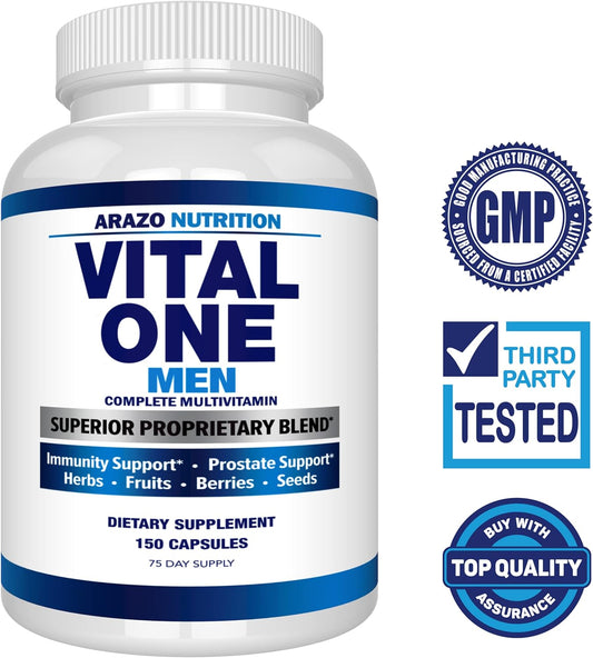 Vital One Multivitamin for Men ? Daily Wholefood Supplement - 150 Vegan Capsules ? Arazo Nutrition