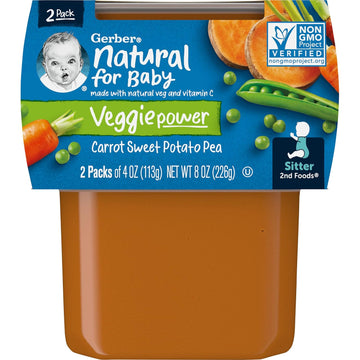 Gerber Baby Food Carrot Sweet Potato Pea, 4 Oz, 2 Ct Tubs